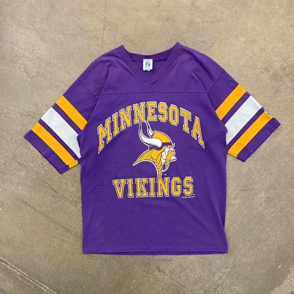 Vintage NFL Minnesota Vikings Logo 7 Raglan 3/4 Sleeve Striped 1992 T-Shirt L